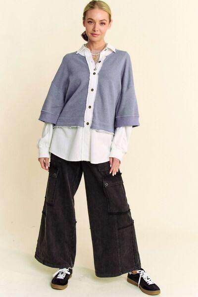 Davi &amp; Dani Faux Layered French Terry Contrast Top Style
