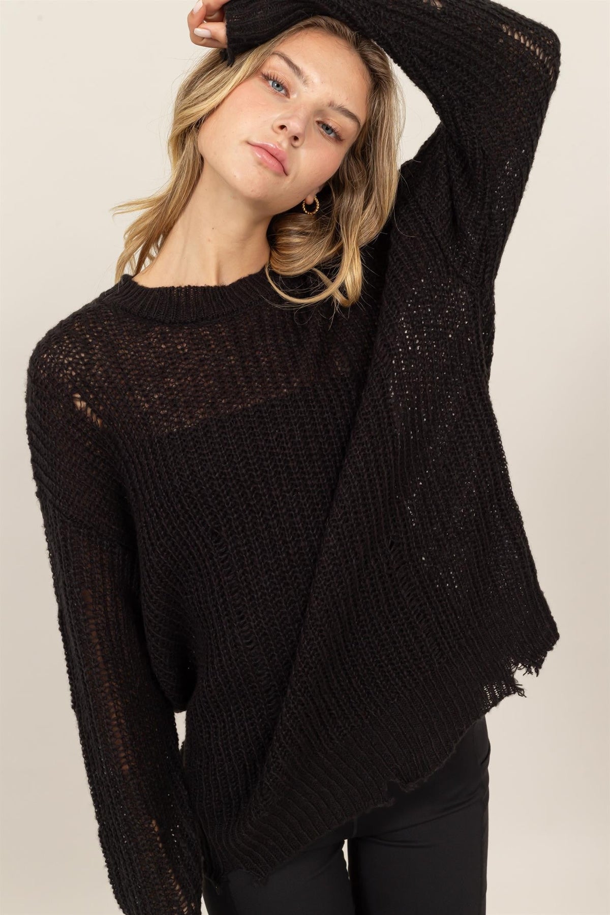 Back To School Sweater - HYFVE Distressed Long Sleeve Knit Top