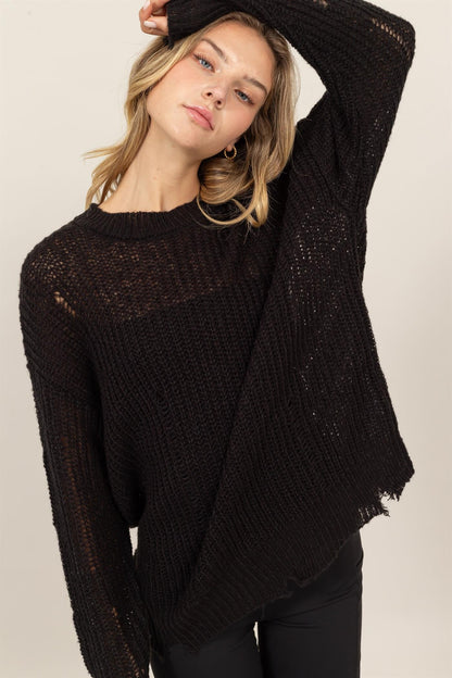 Back To School Sweater - HYFVE Distressed Long Sleeve Knit Top