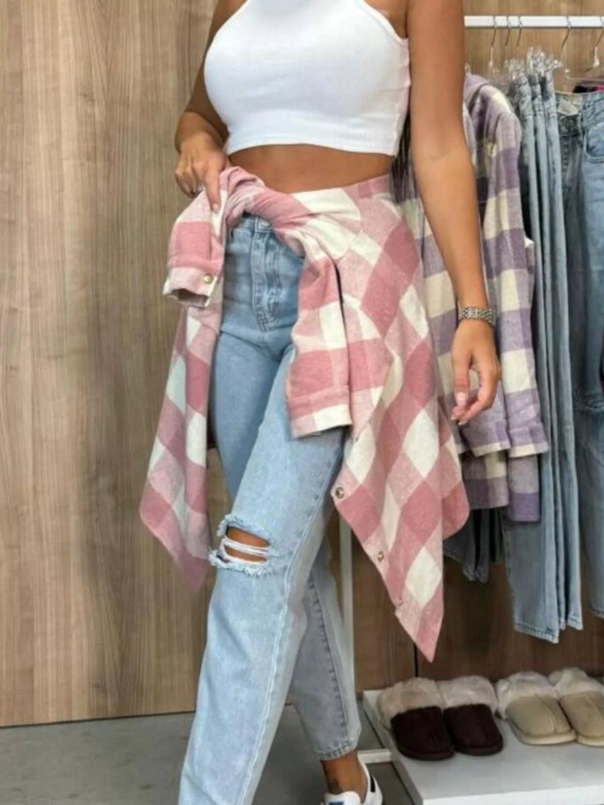 Plaid Button-Down Long Sleeve Shacket