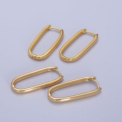 16K, 24K, 18K Gold Filled Oblong Rectangular Huggie Hoops Earring | AD-304 AD-305 AD-306