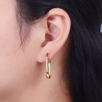 16K, 24K, 18K Gold Filled Oblong Rectangular Huggie Hoops Earring | AD-304 AD-305 AD-306