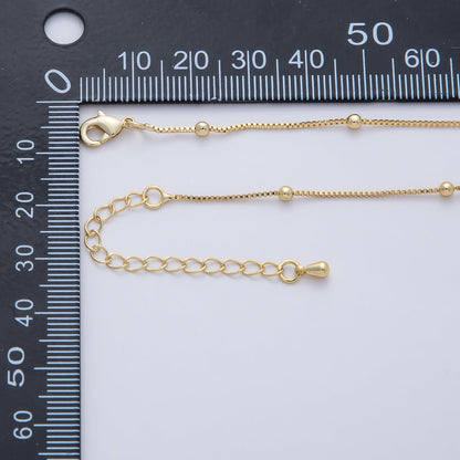 16K Gold Filled 0.8mm Box Satellite 2mm Bead Ball Chain 18 Inch Necklace w. Extender | WA-04260