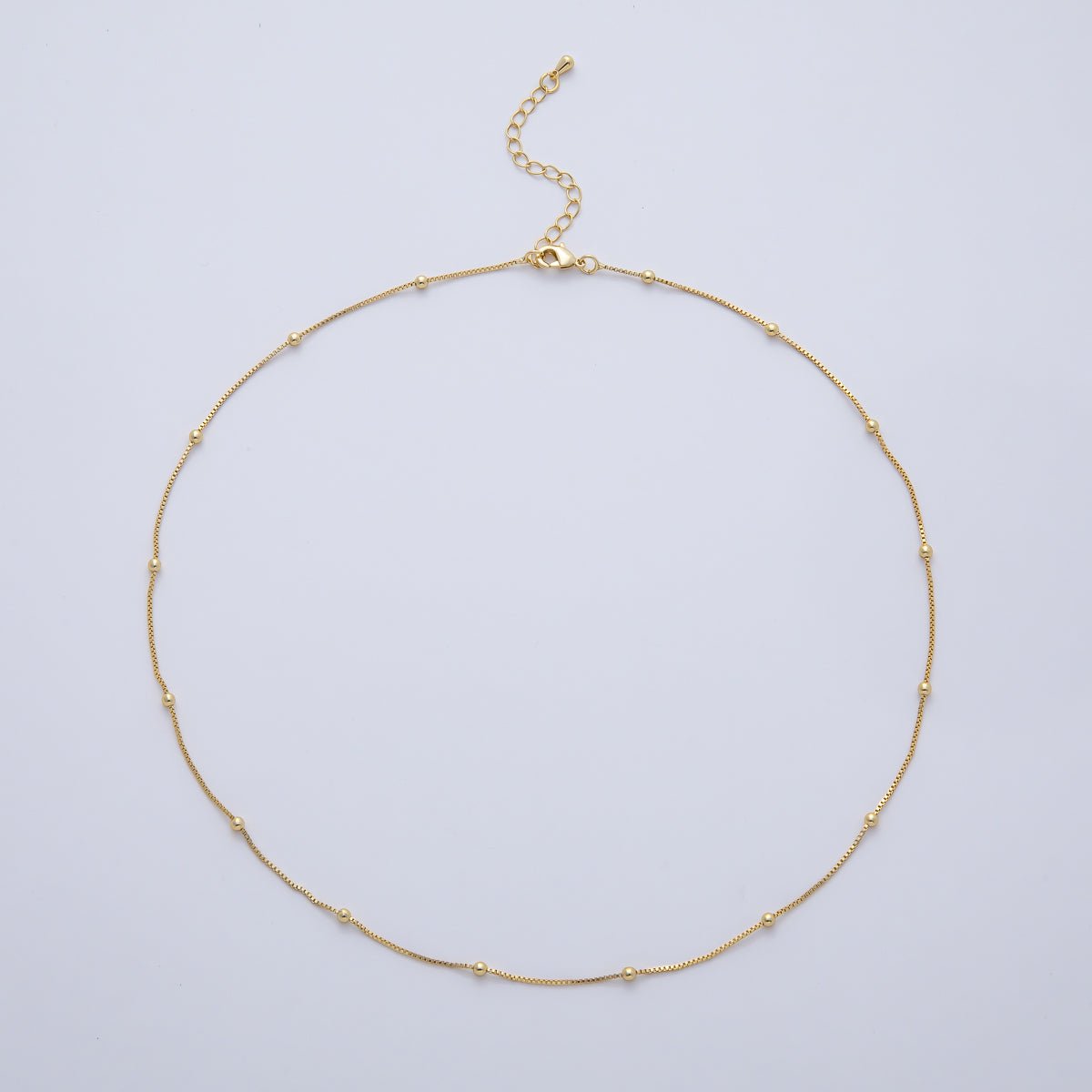 16K Gold Filled 0.8mm Box Satellite 2mm Bead Ball Chain 18 Inch Necklace w. Extender | WA-04260