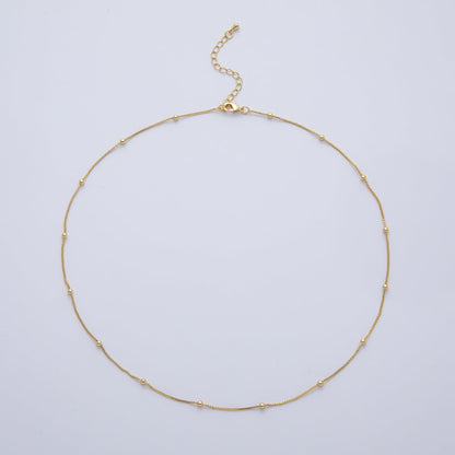 16K Gold Filled 0.8mm Box Satellite 2mm Bead Ball Chain 18 Inch Necklace w. Extender | WA-04260