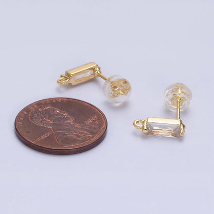 16K Gold Filled 10.5mm Clear CZ Baguette Open Loop Stud Earrings Supply in Gold &amp; Silver | Z-369 Z-370