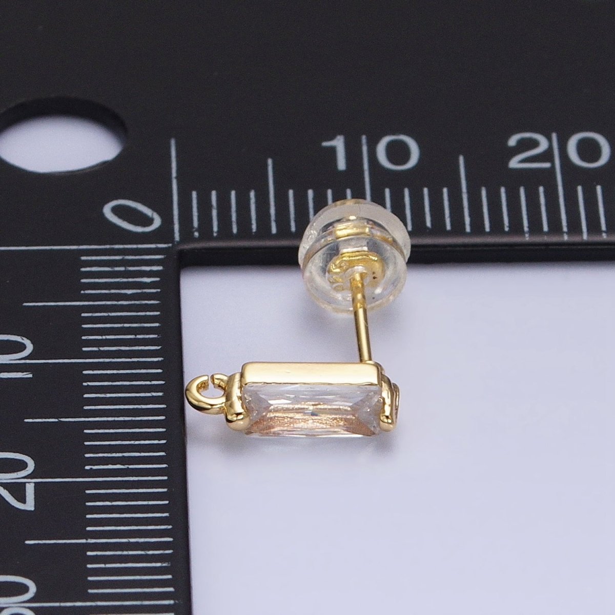 16K Gold Filled 10.5mm Clear CZ Baguette Open Loop Stud Earrings Supply in Gold &amp; Silver | Z-369 Z-370