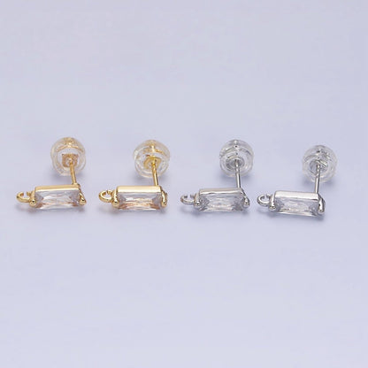 16K Gold Filled 10.5mm Clear CZ Baguette Open Loop Stud Earrings Supply in Gold &amp; Silver | Z-369 Z-370