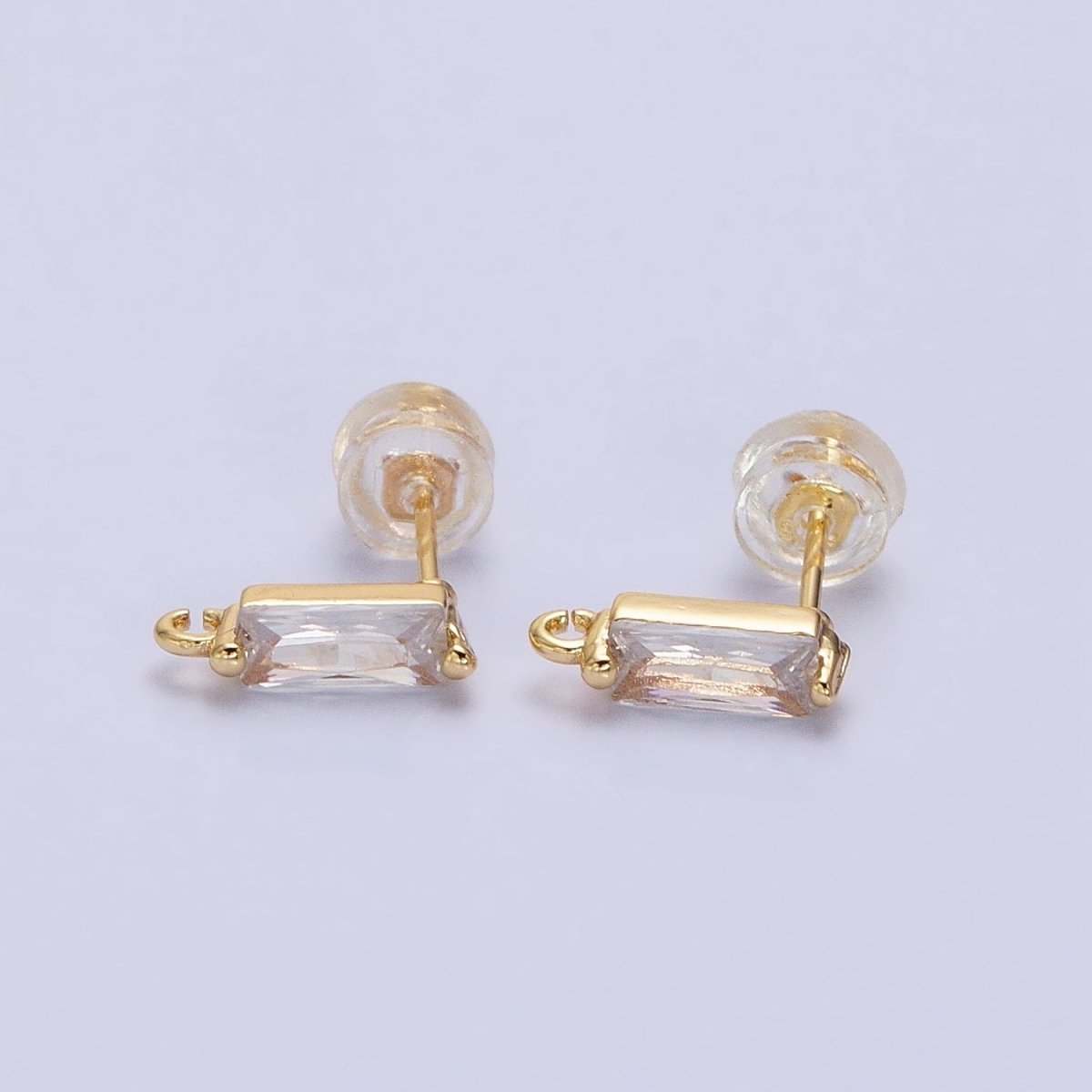 16K Gold Filled 10.5mm Clear CZ Baguette Open Loop Stud Earrings Supply in Gold &amp; Silver | Z-369 Z-370