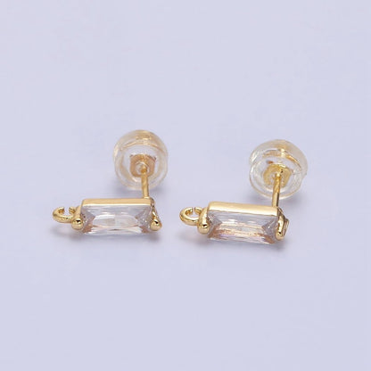 16K Gold Filled 10.5mm Clear CZ Baguette Open Loop Stud Earrings Supply in Gold &amp; Silver | Z-369 Z-370