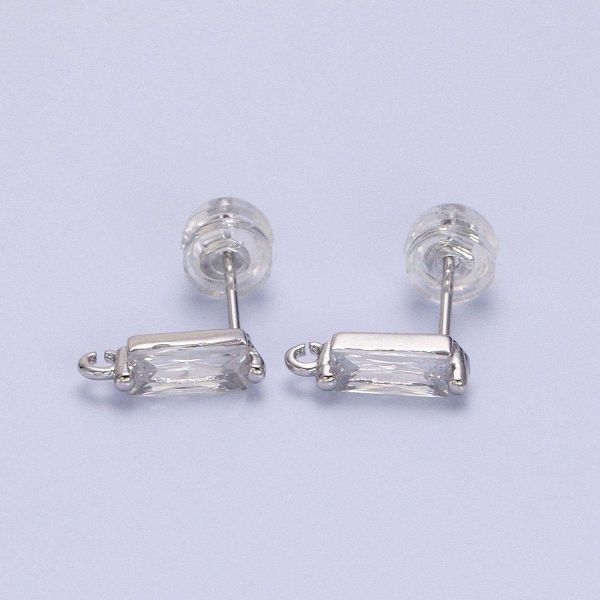 16K Gold Filled 10.5mm Clear CZ Baguette Open Loop Stud Earrings Supply in Gold &amp; Silver | Z-369 Z-370