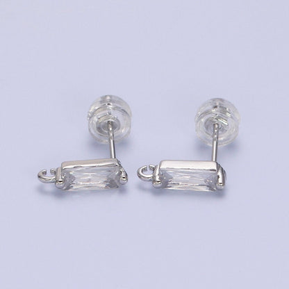 16K Gold Filled 10.5mm Clear CZ Baguette Open Loop Stud Earrings Supply in Gold &amp; Silver | Z-369 Z-370