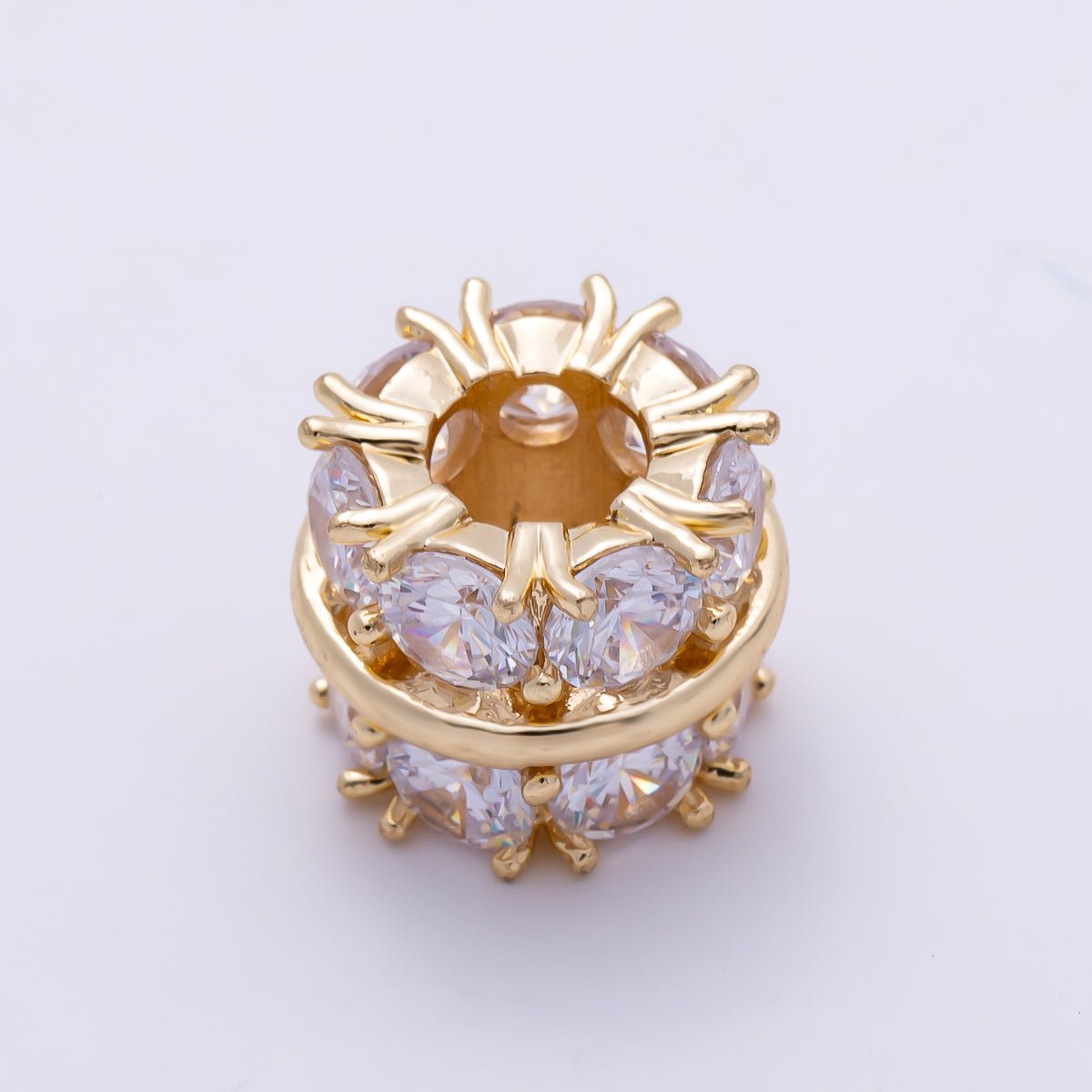 16K Gold Filled 13mm Double Micro Paved CZ Lined Rondelle Bead | Beads-00534