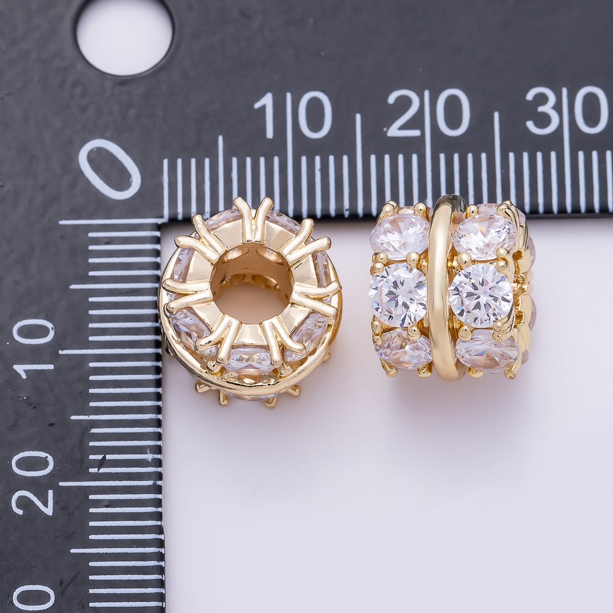 16K Gold Filled 13mm Double Micro Paved CZ Lined Rondelle Bead | Beads-00534