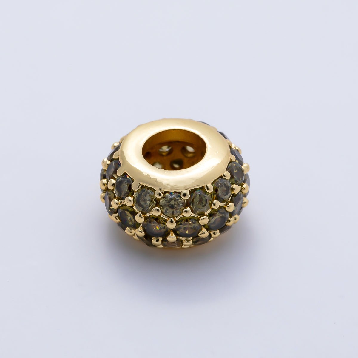 16K Gold Filled 10.5mm Micro Paved CZ Chubby Rondelle Bead | Beads-00387 ~ Beads-00398