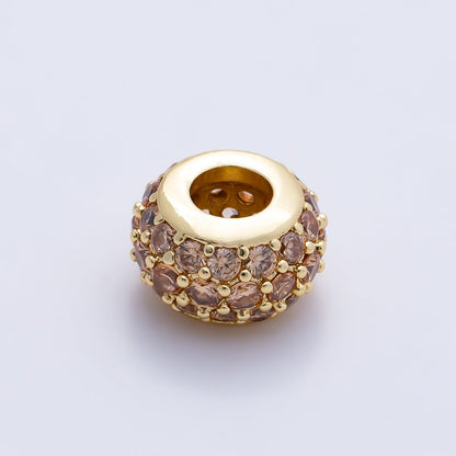 16K Gold Filled 10.5mm Micro Paved CZ Chubby Rondelle Bead | Beads-00387 ~ Beads-00398