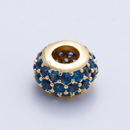 16K Gold Filled 10.5mm Micro Paved CZ Chubby Rondelle Bead | Beads-00387 ~ Beads-00398