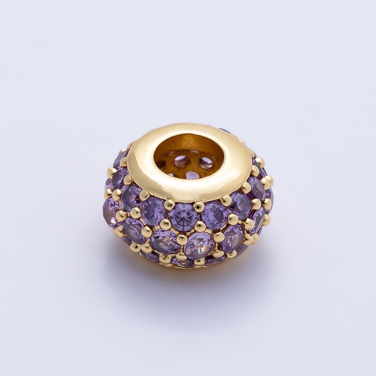 16K Gold Filled 10.5mm Micro Paved CZ Chubby Rondelle Bead | Beads-00387 ~ Beads-00398