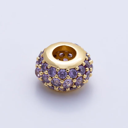 16K Gold Filled 10.5mm Micro Paved CZ Chubby Rondelle Bead | Beads-00387 ~ Beads-00398
