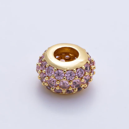 16K Gold Filled 10.5mm Micro Paved CZ Chubby Rondelle Bead | Beads-00387 ~ Beads-00398
