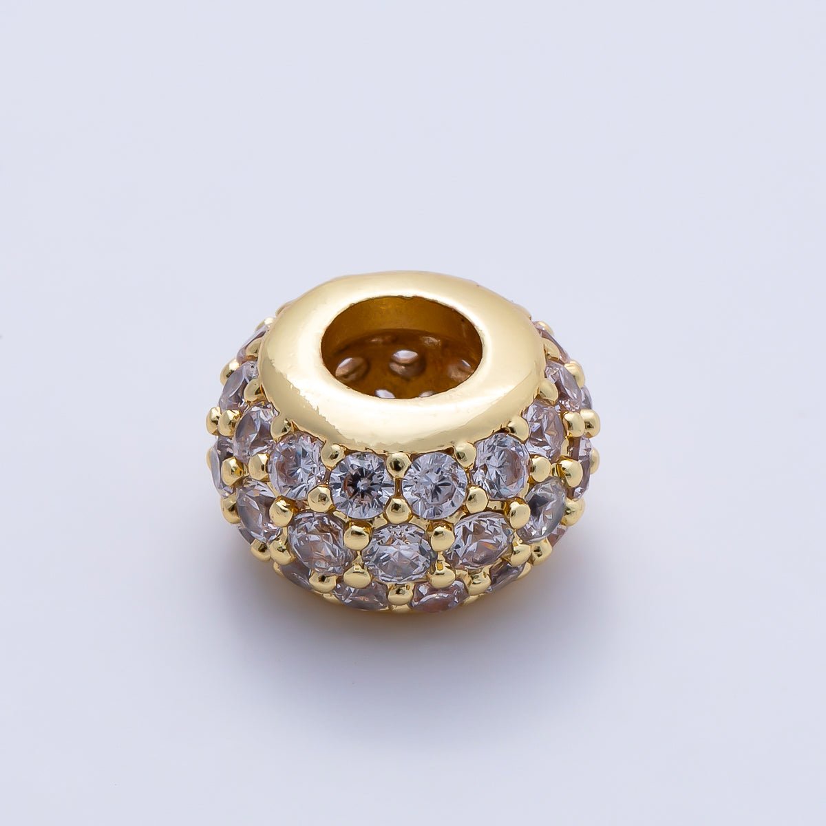 16K Gold Filled 10.5mm Micro Paved CZ Chubby Rondelle Bead | Beads-00387 ~ Beads-00398