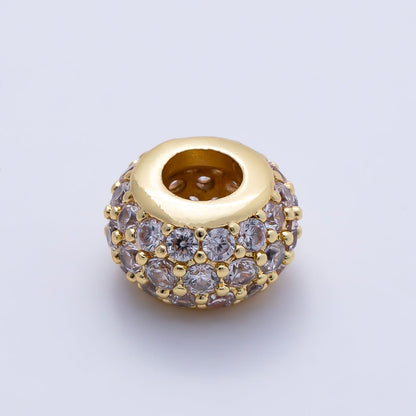 16K Gold Filled 10.5mm Micro Paved CZ Chubby Rondelle Bead | Beads-00387 ~ Beads-00398
