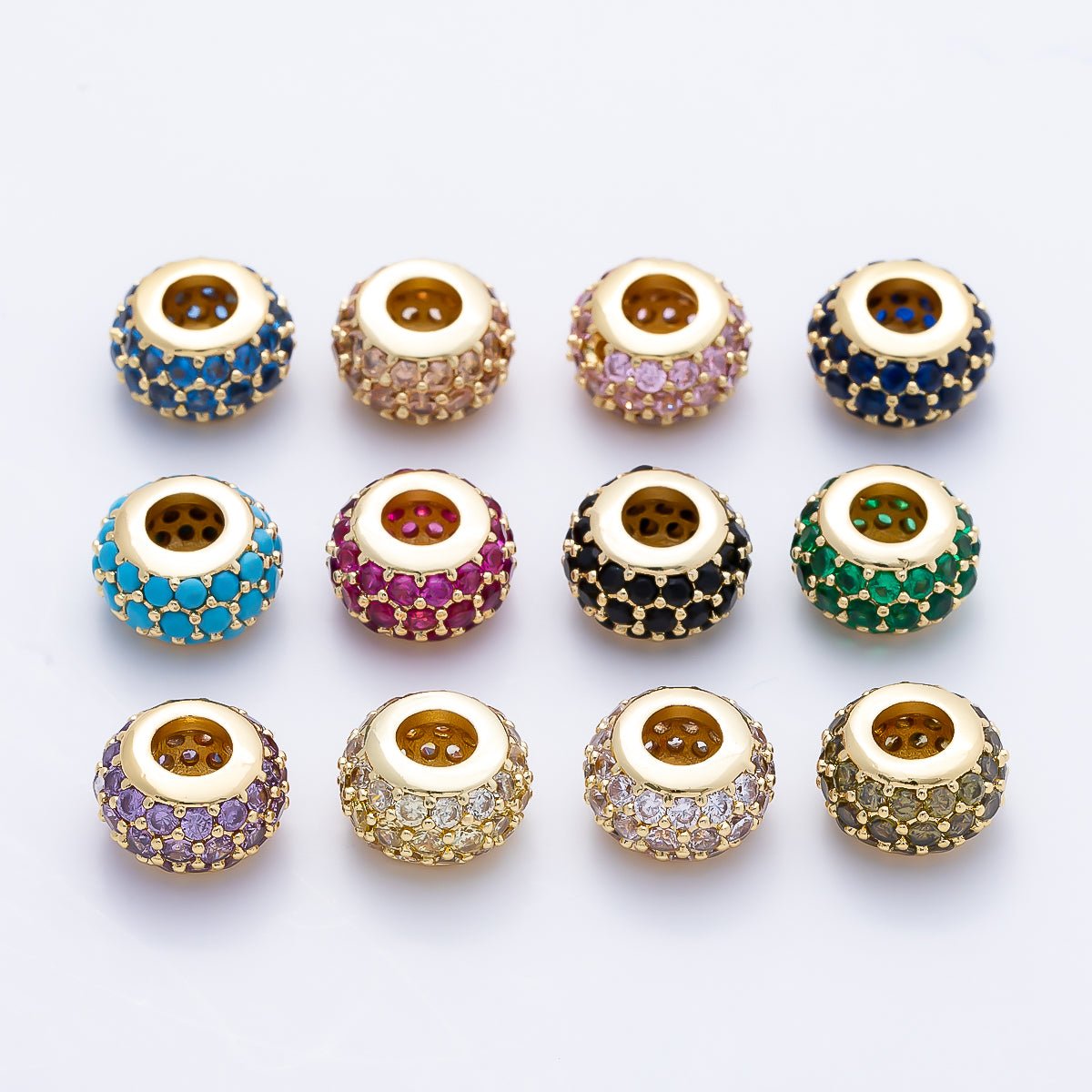 16K Gold Filled 10.5mm Micro Paved CZ Chubby Rondelle Bead | Beads-00387 ~ Beads-00398