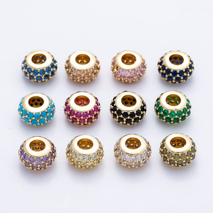 16K Gold Filled 10.5mm Micro Paved CZ Chubby Rondelle Bead | Beads-00387 ~ Beads-00398