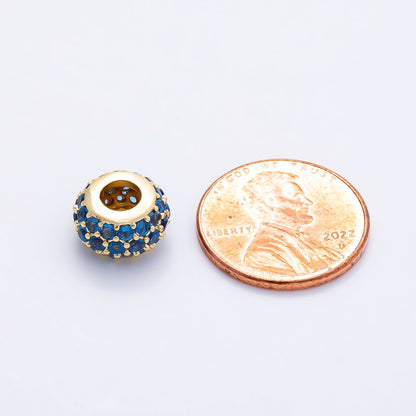 16K Gold Filled 10.5mm Micro Paved CZ Chubby Rondelle Bead | Beads-00387 ~ Beads-00398