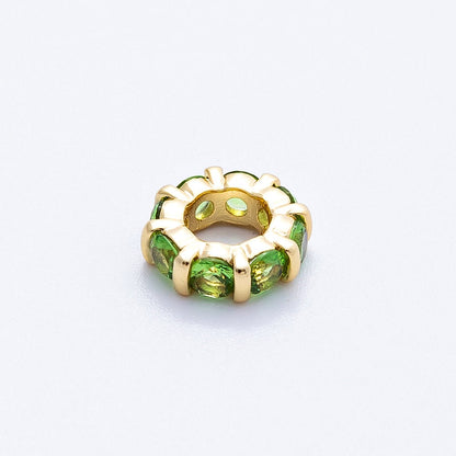 16K Gold Filled 10.5mm Personalized Birthstone Micro Paved Round CZ Rondelle Spacer Set | Beads-00113 - Beads-00124