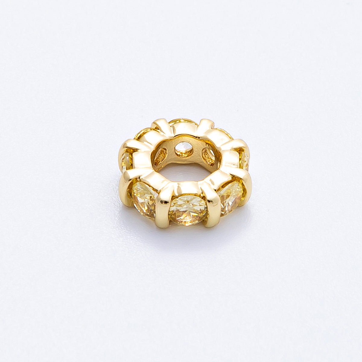 16K Gold Filled 10.5mm Personalized Birthstone Micro Paved Round CZ Rondelle Spacer Set | Beads-00113 - Beads-00124