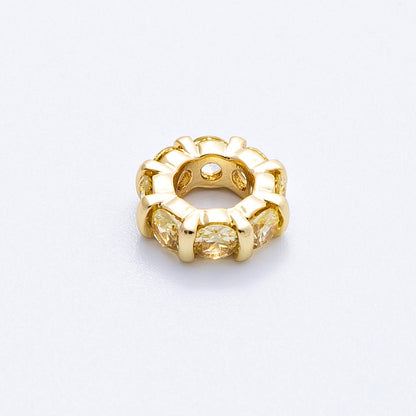 16K Gold Filled 10.5mm Personalized Birthstone Micro Paved Round CZ Rondelle Spacer Set | Beads-00113 - Beads-00124