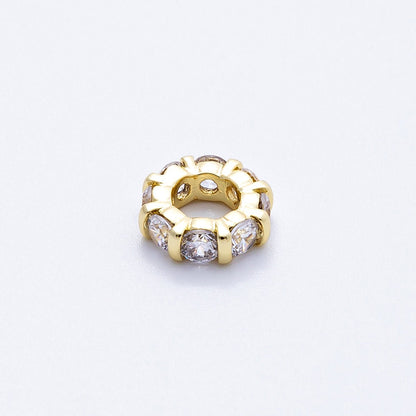 16K Gold Filled 10.5mm Personalized Birthstone Micro Paved Round CZ Rondelle Spacer Set | Beads-00113 - Beads-00124