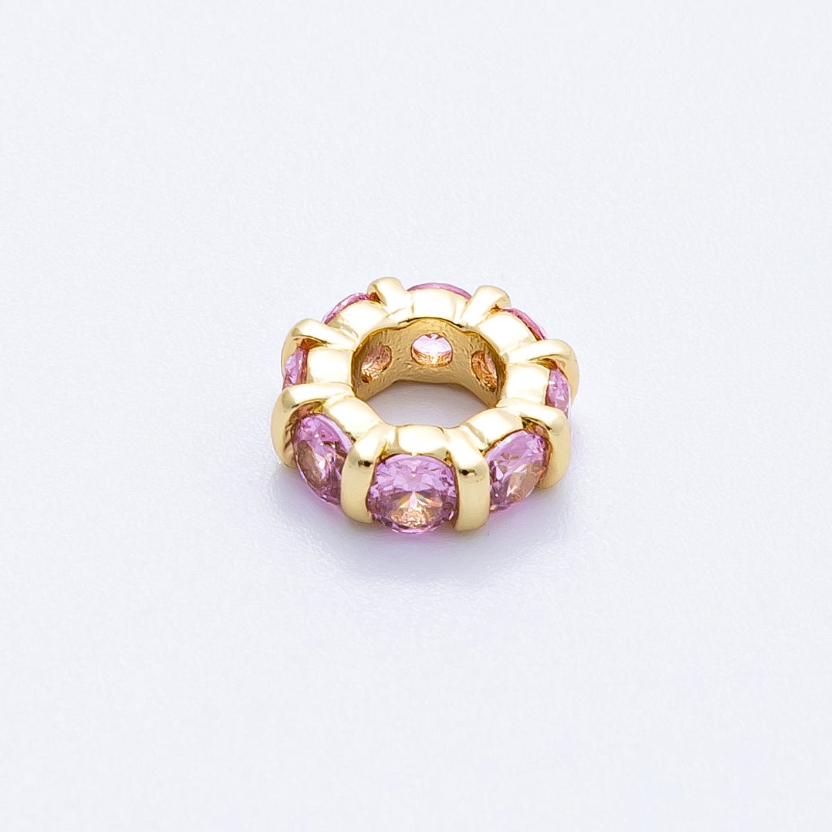 16K Gold Filled 10.5mm Personalized Birthstone Micro Paved Round CZ Rondelle Spacer Set | Beads-00113 - Beads-00124