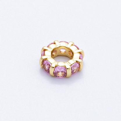 16K Gold Filled 10.5mm Personalized Birthstone Micro Paved Round CZ Rondelle Spacer Set | Beads-00113 - Beads-00124