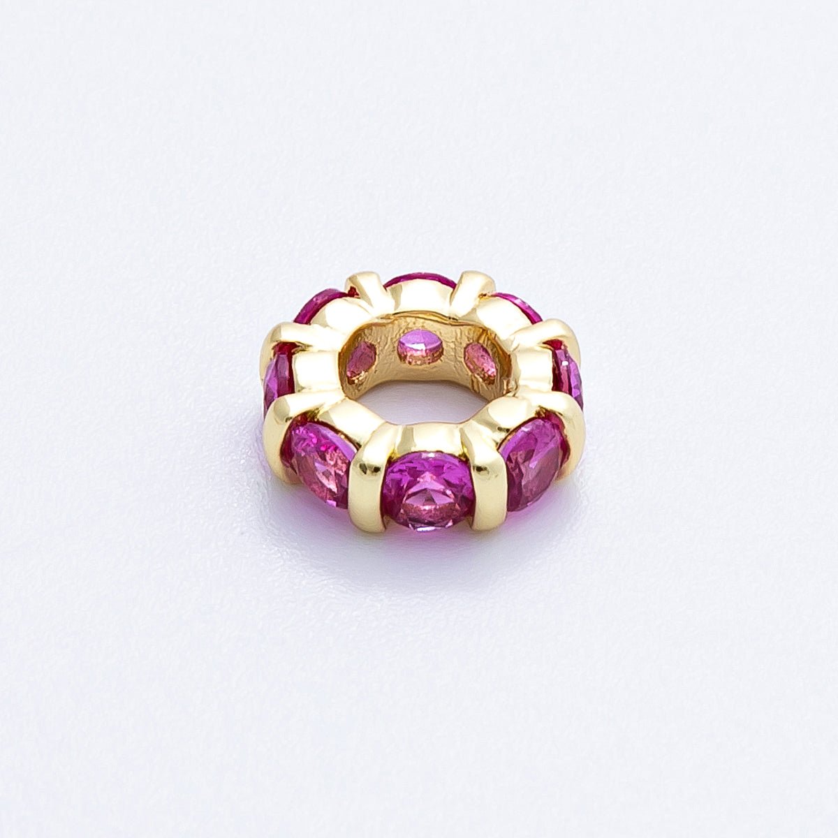 16K Gold Filled 10.5mm Personalized Birthstone Micro Paved Round CZ Rondelle Spacer Set | Beads-00113 - Beads-00124