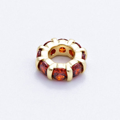 16K Gold Filled 10.5mm Personalized Birthstone Micro Paved Round CZ Rondelle Spacer Set | Beads-00113 - Beads-00124