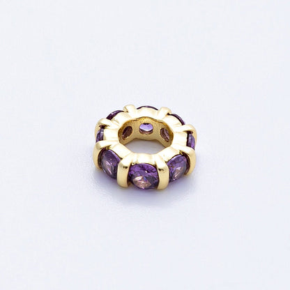 16K Gold Filled 10.5mm Personalized Birthstone Micro Paved Round CZ Rondelle Spacer Set | Beads-00113 - Beads-00124