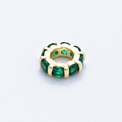 16K Gold Filled 10.5mm Personalized Birthstone Micro Paved Round CZ Rondelle Spacer Set | Beads-00113 - Beads-00124