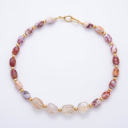 16K Gold Filled 10.5mm Red Jasper Bead Rectangle Gemstone Chain 19 Inch Necklace w. Dual Push Gate | WA-00048