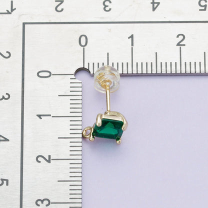 16K Gold Filled 10.6mm Green CZ Rhodium Plated Open Loop Drop Stud Earring | Findings-00097