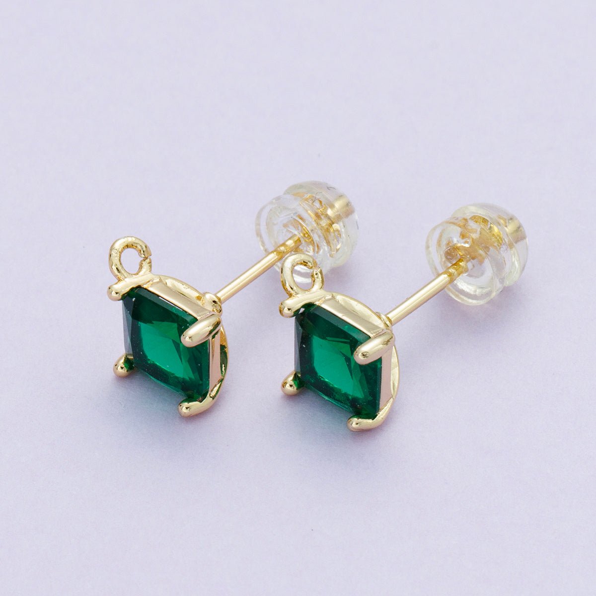 16K Gold Filled 10.6mm Green CZ Rhodium Plated Open Loop Drop Stud Earring | Findings-00097