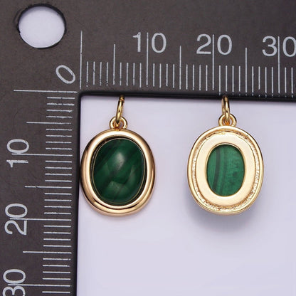 16K Gold Filled 10mm, 11mm Green Malachite Cabochon Bezel Charm | AG452 AG453