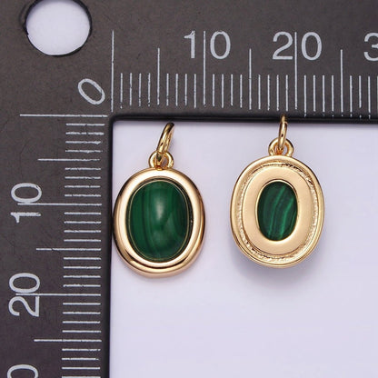 16K Gold Filled 10mm, 11mm Green Malachite Cabochon Bezel Charm | AG452 AG453