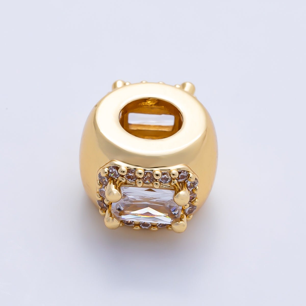 16K Gold Filled 10mm Birthstone Baguette Micro Paved CZ Chubby Rondelle Bead | Beads-00363 ~ Beads-00374