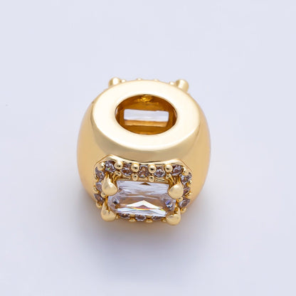 16K Gold Filled 10mm Birthstone Baguette Micro Paved CZ Chubby Rondelle Bead | Beads-00363 ~ Beads-00374
