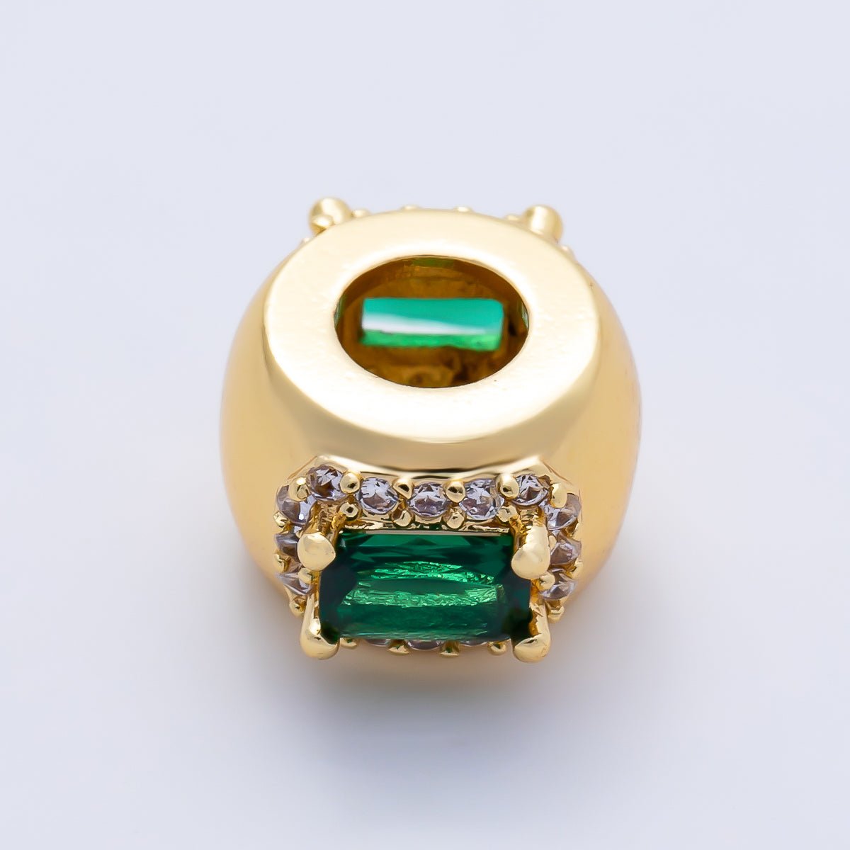 16K Gold Filled 10mm Birthstone Baguette Micro Paved CZ Chubby Rondelle Bead | Beads-00363 ~ Beads-00374