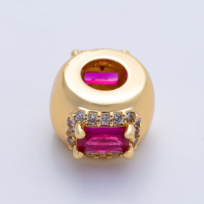 16K Gold Filled 10mm Birthstone Baguette Micro Paved CZ Chubby Rondelle Bead | Beads-00363 ~ Beads-00374
