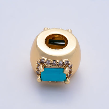 16K Gold Filled 10mm Birthstone Baguette Micro Paved CZ Chubby Rondelle Bead | Beads-00363 ~ Beads-00374