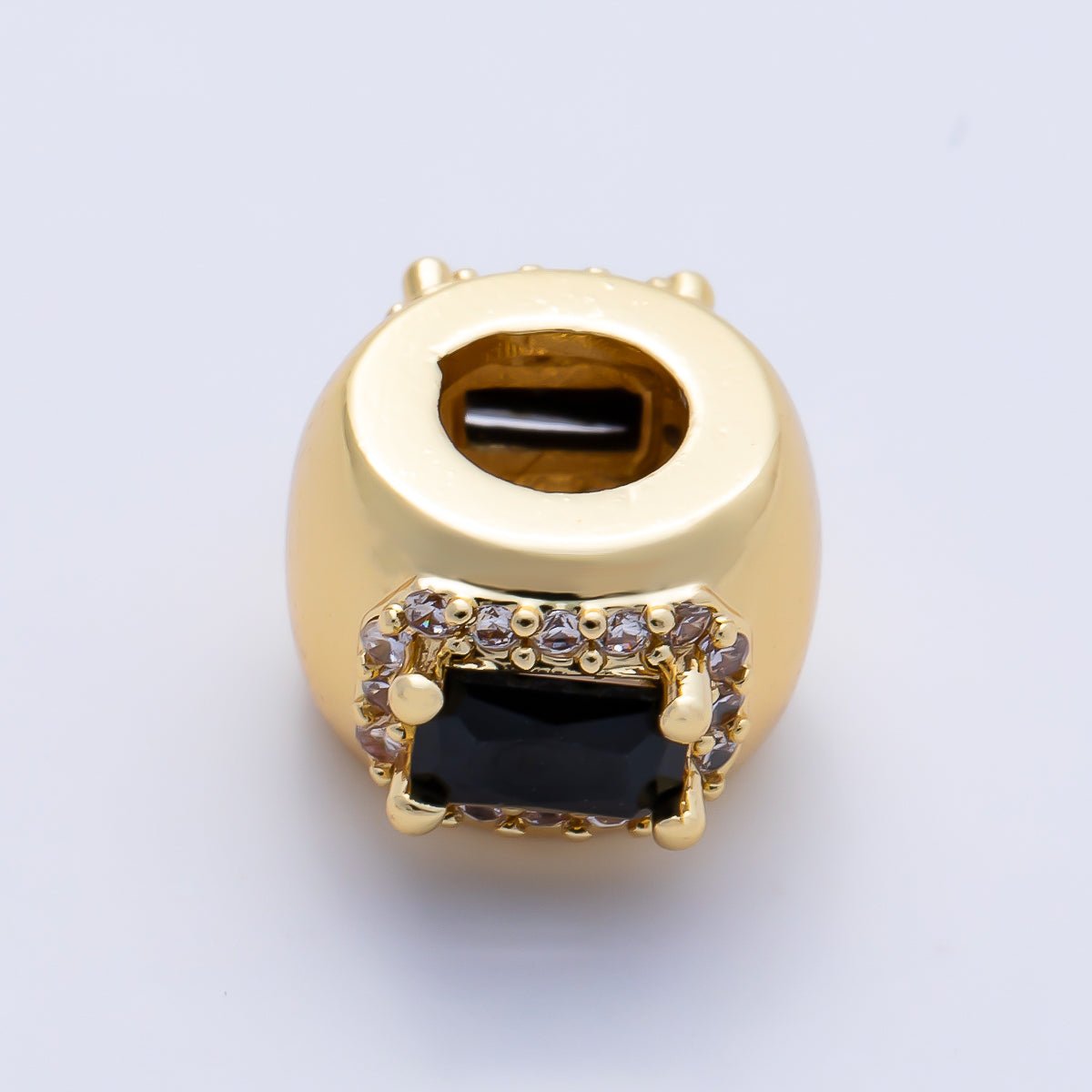 16K Gold Filled 10mm Birthstone Baguette Micro Paved CZ Chubby Rondelle Bead | Beads-00363 ~ Beads-00374